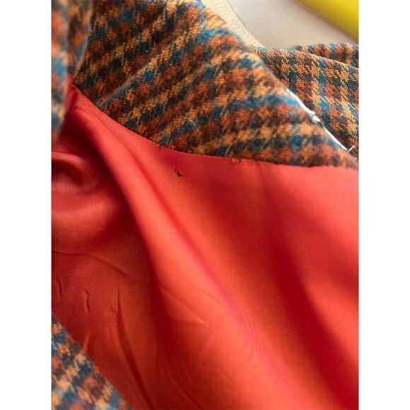 Worth Vintage 90s Plaid Tweed Blazer S Brown Fringed Shawl Collar - Picture 10 of 13